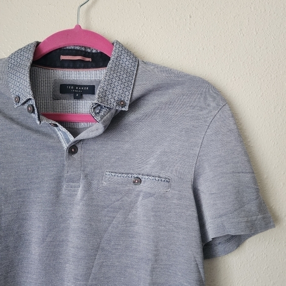 Ted Baker Heathered Gray Polo Button Down Top Casual Mens Size 3 - Picture 4 of 9